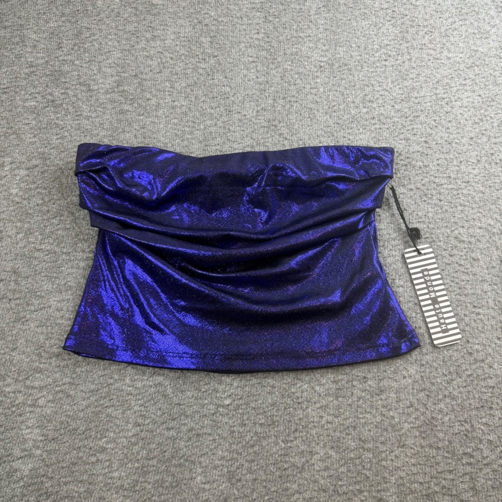 Haute Monde Tube Top Women's Small Purple Metallic Cowl Neck Strapless Shimmer